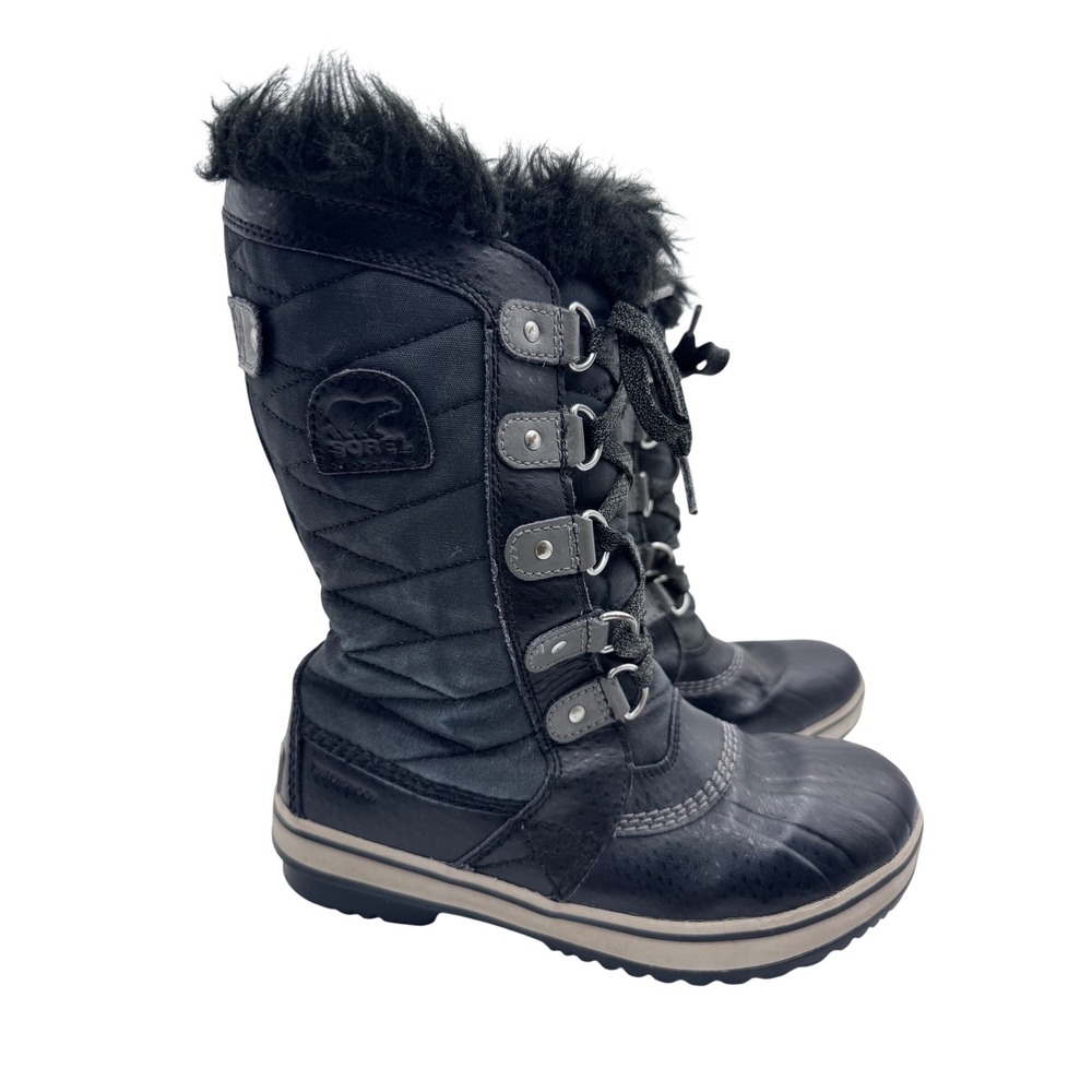 Sorel US 3 Black Tofino II Boots Kids Waterproof Faux Fur Winter Snow